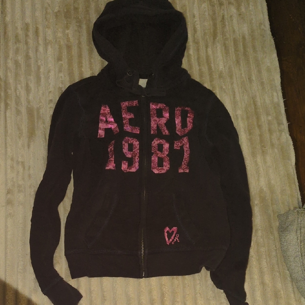 Aeropostale Black Hoodie with Pink Accents